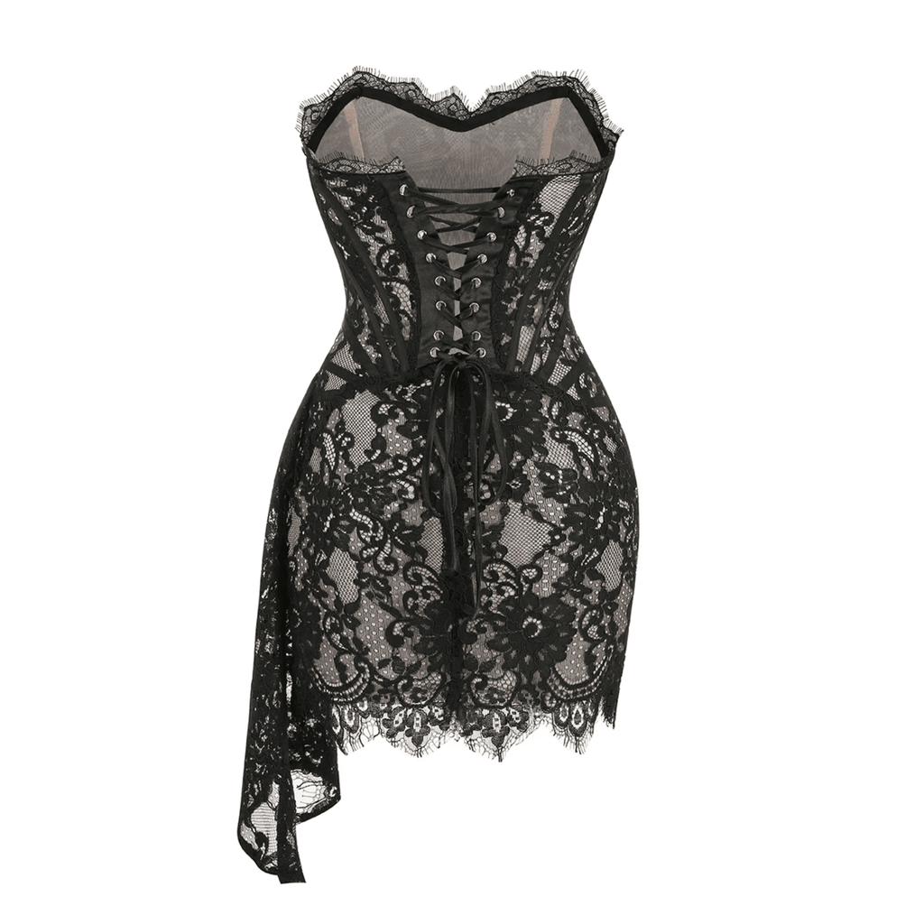 Lace Lure Corset Draped Black Mini Dress