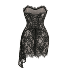 Lace Lure Corset Draped Black Mini Dress