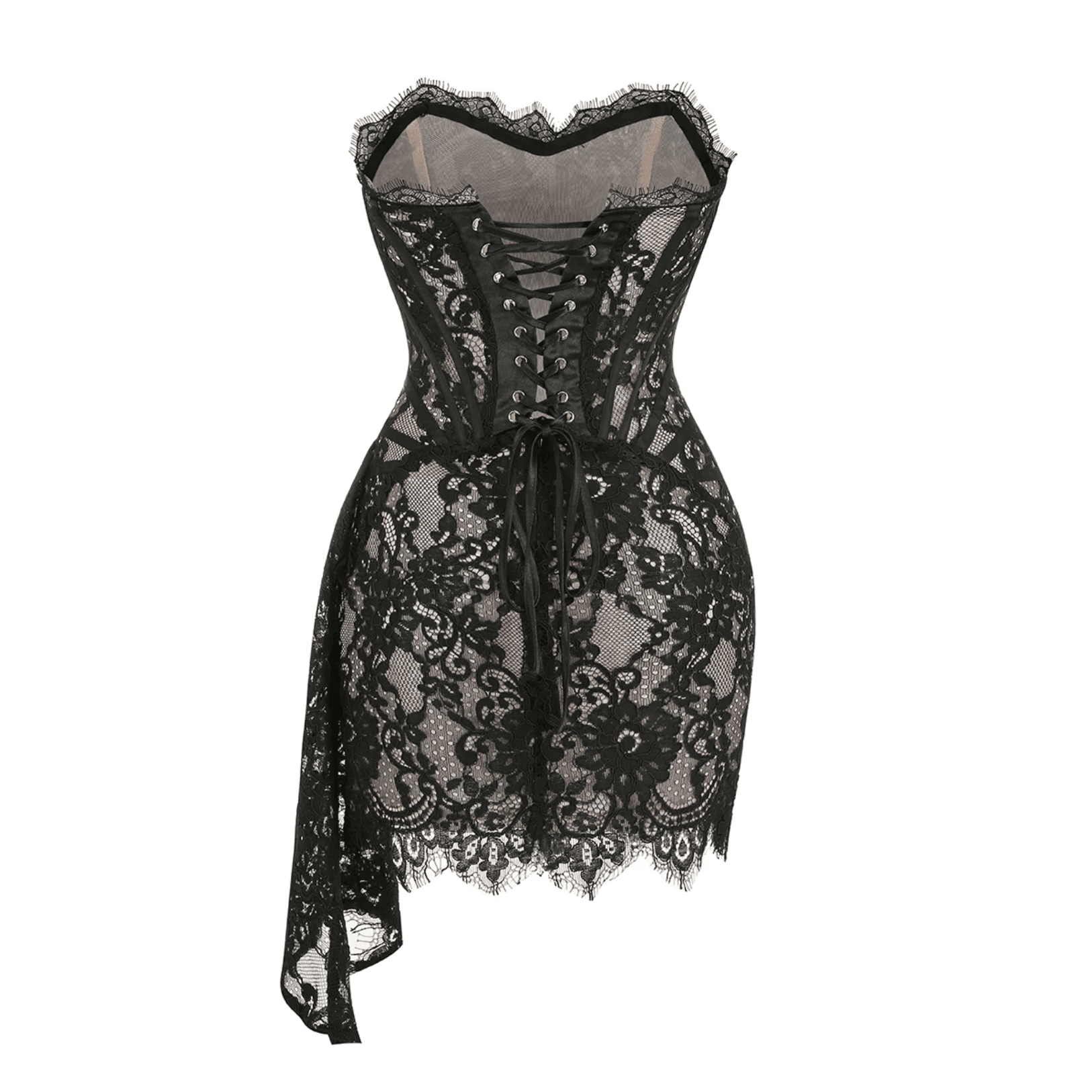 Lace Lure Corset Draped Black Mini Dress