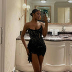 Lace Lure Corset Draped Black Mini Dress