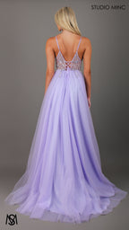 Lila - Lavender Purple Formal dress | Sheer Beaded floral V neckline tulle gown