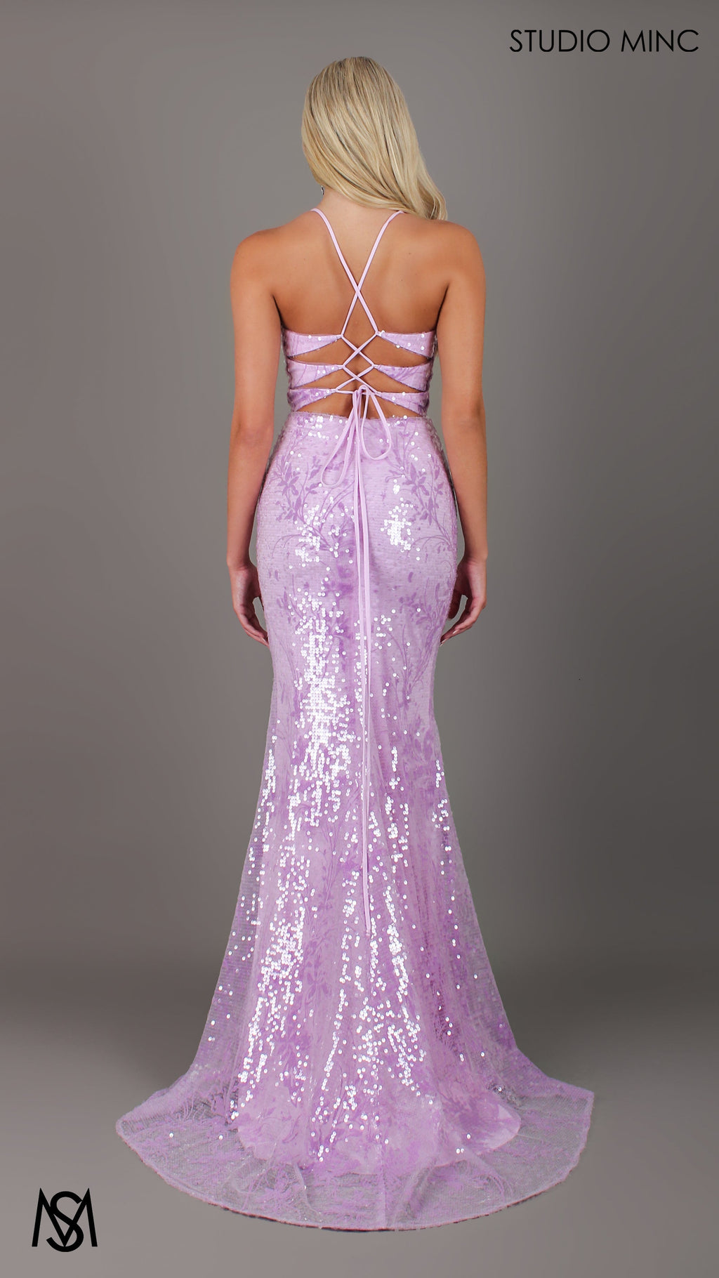 Peony - Lavender purple Formal Dress | Two tone floral sequin fitted mermaid lace up