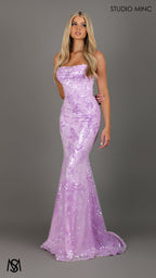 Peony - Lavender purple Formal Dress | Two tone floral sequin fitted mermaid lace up