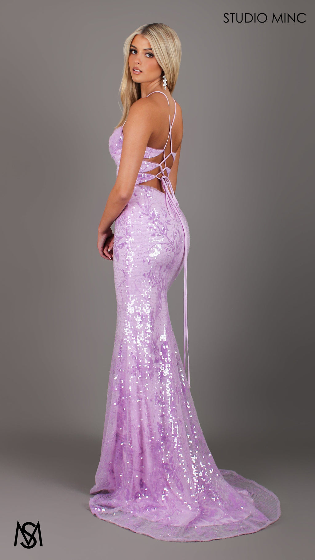 Peony - Lavender purple Formal Dress | Two tone floral sequin fitted mermaid lace up