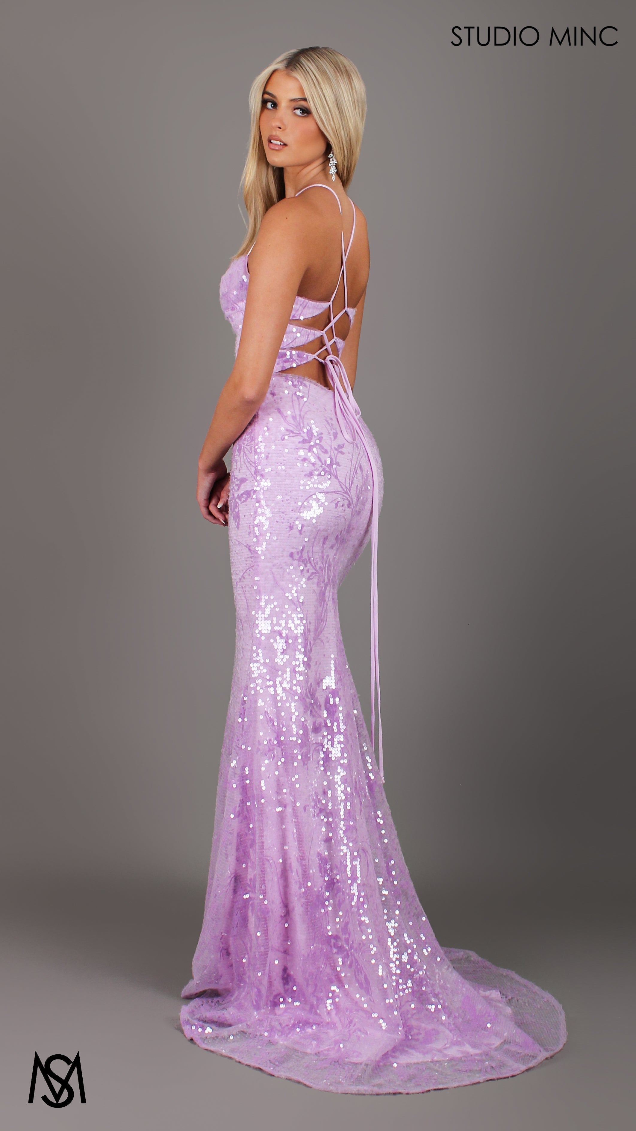 Peony - Lavender purple Formal Dress | Two tone floral sequin fitted mermaid lace up