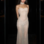 Liquid Gold Glitter Mesh Maxi Dress