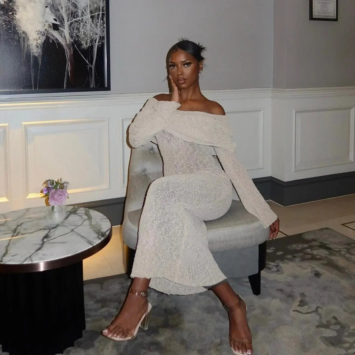 Love Story Champagne Off-Shoulder Maxi Dress