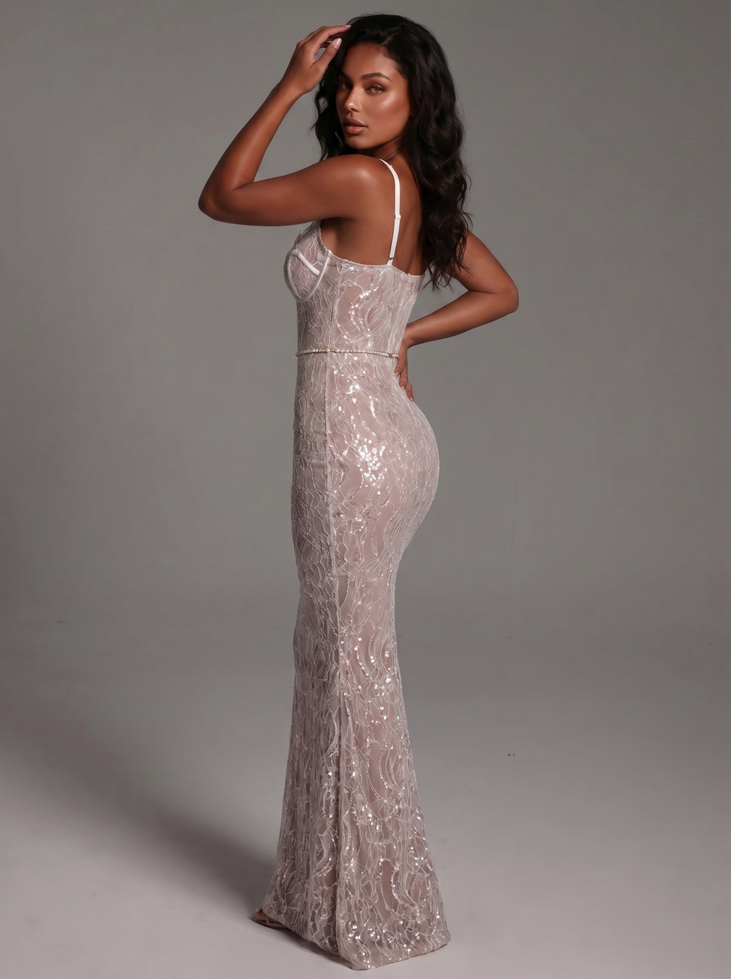 Lovely Lace Backless White Maxi Dress