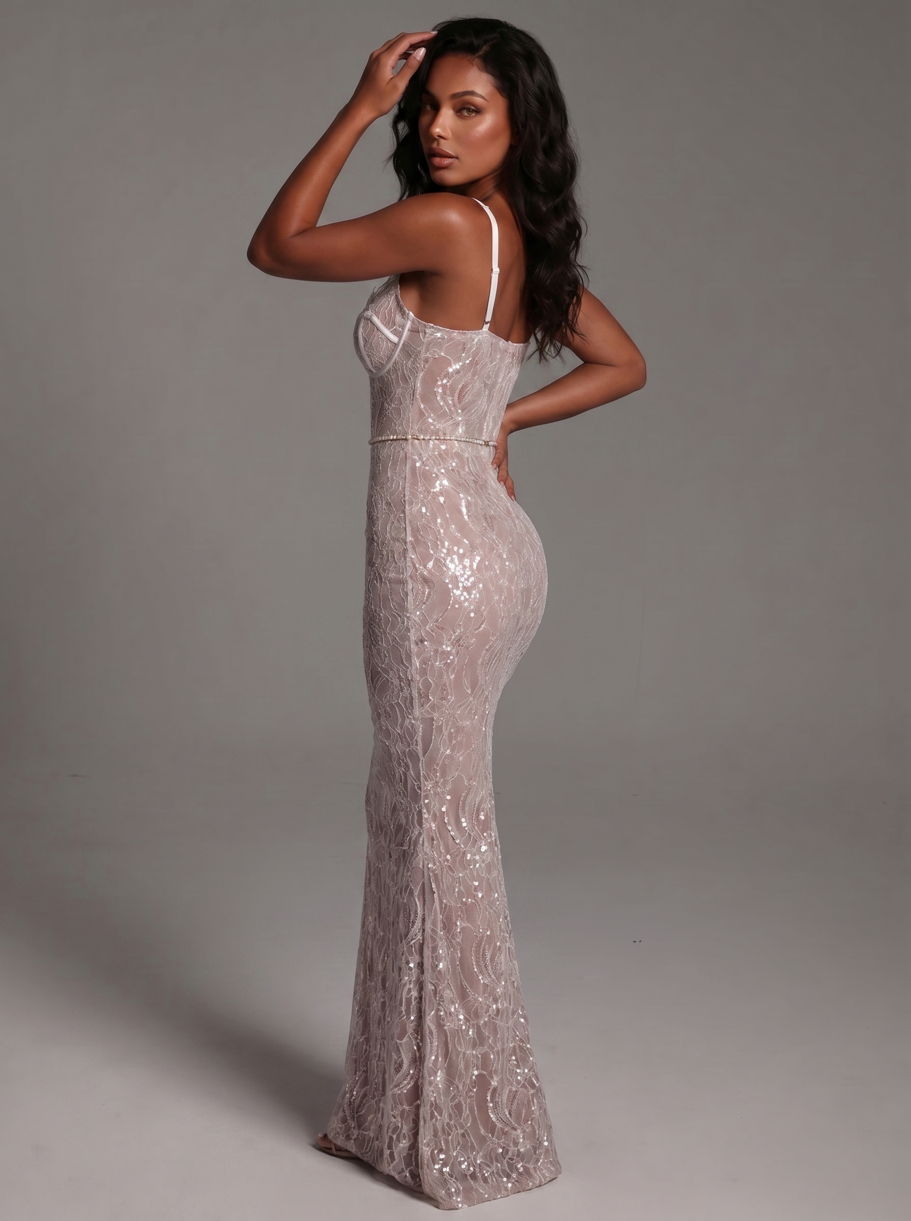 Lovely Lace Backless White Maxi Dress