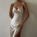 Lovely Lady Champagne Satin Midi Dress