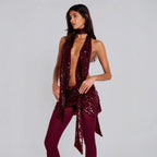Lunika Backless Sequin Halterneck Mini Dress