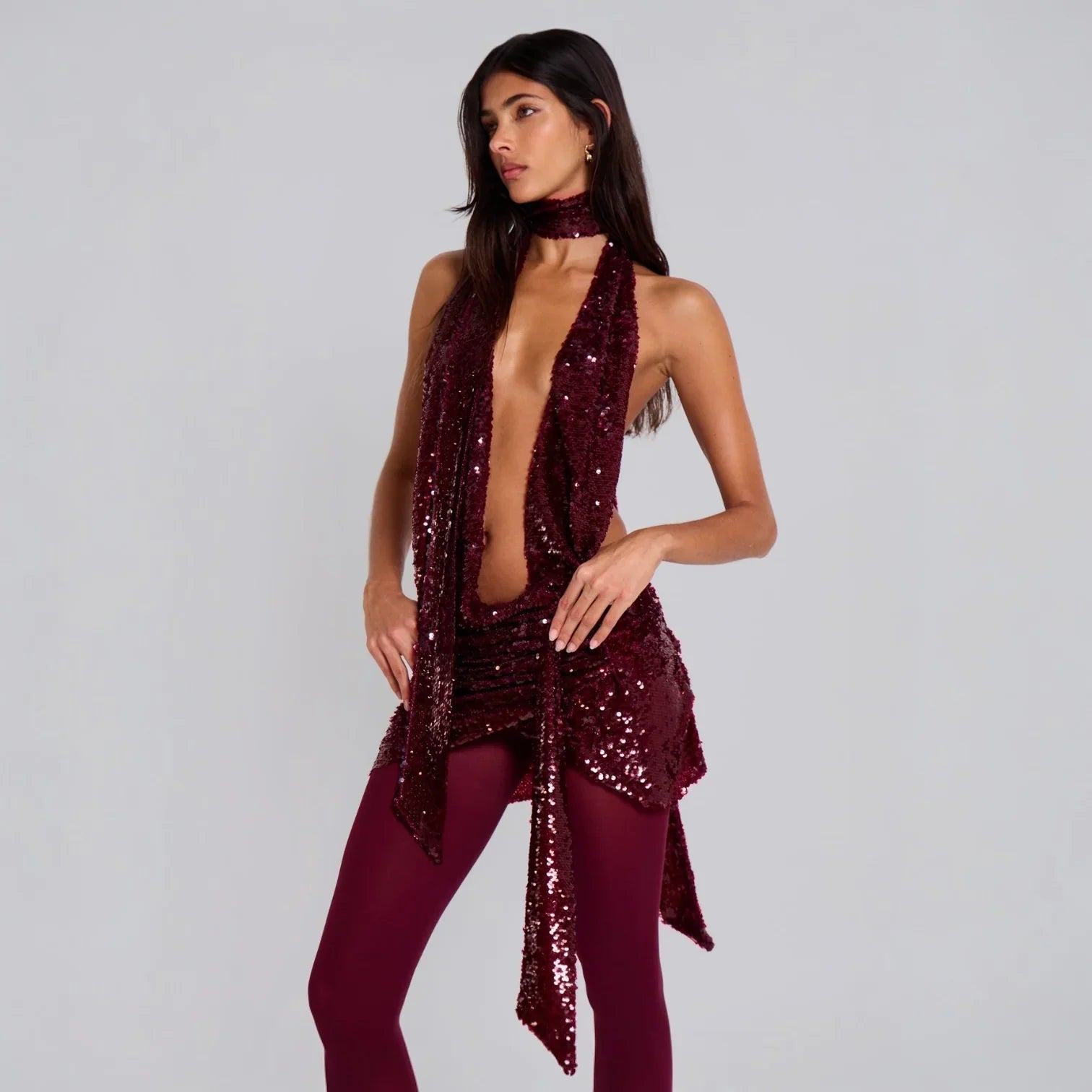 Lunika Backless Sequin Halterneck Mini Dress