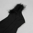 Mademoiselle Elegant One Shoulder Feather Maxi Dress