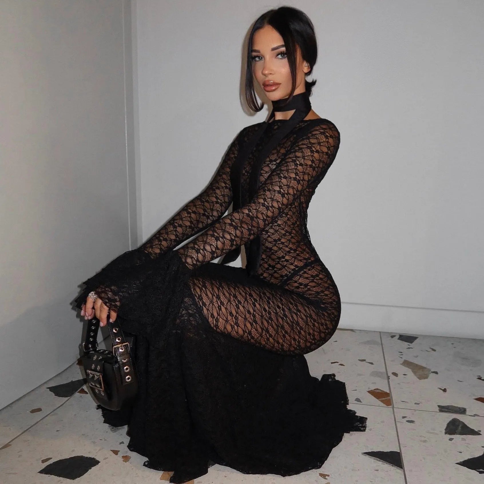 Marry the Night Black Lace Mermaid Maxi Dress