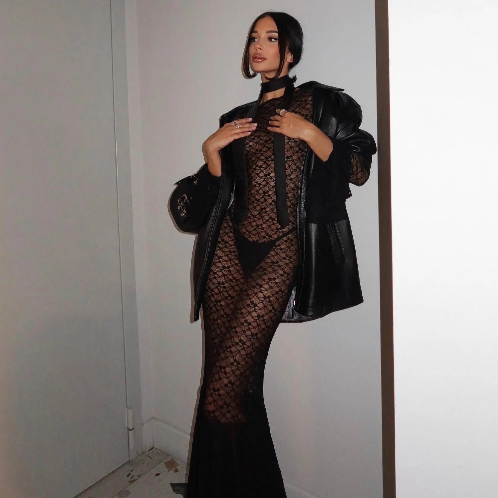 Marry the Night Black Lace Mermaid Maxi Dress