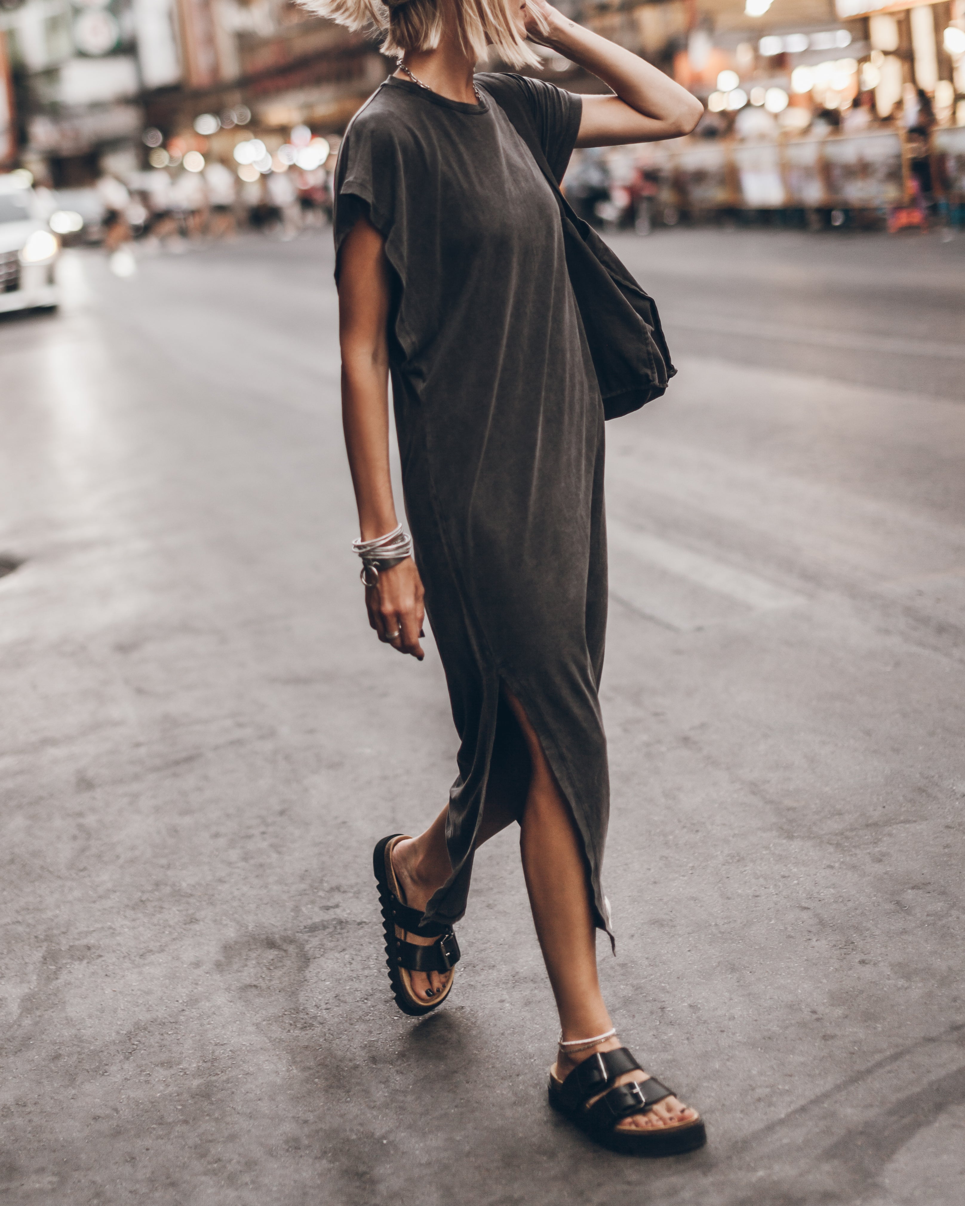 The Black Leather Buckle Sandals