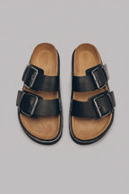 The Black Leather Buckle Sandals