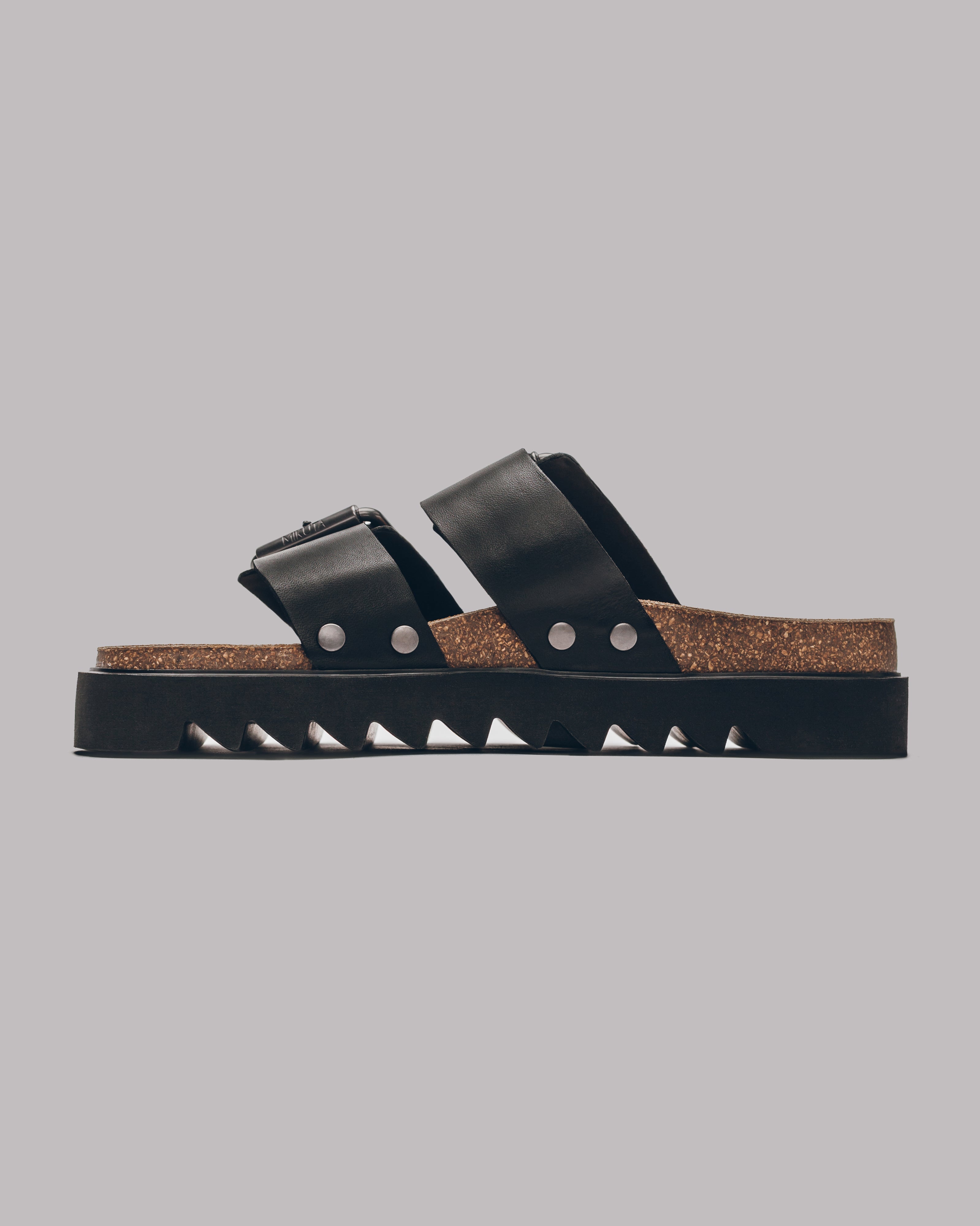 The Black Leather Buckle Sandals