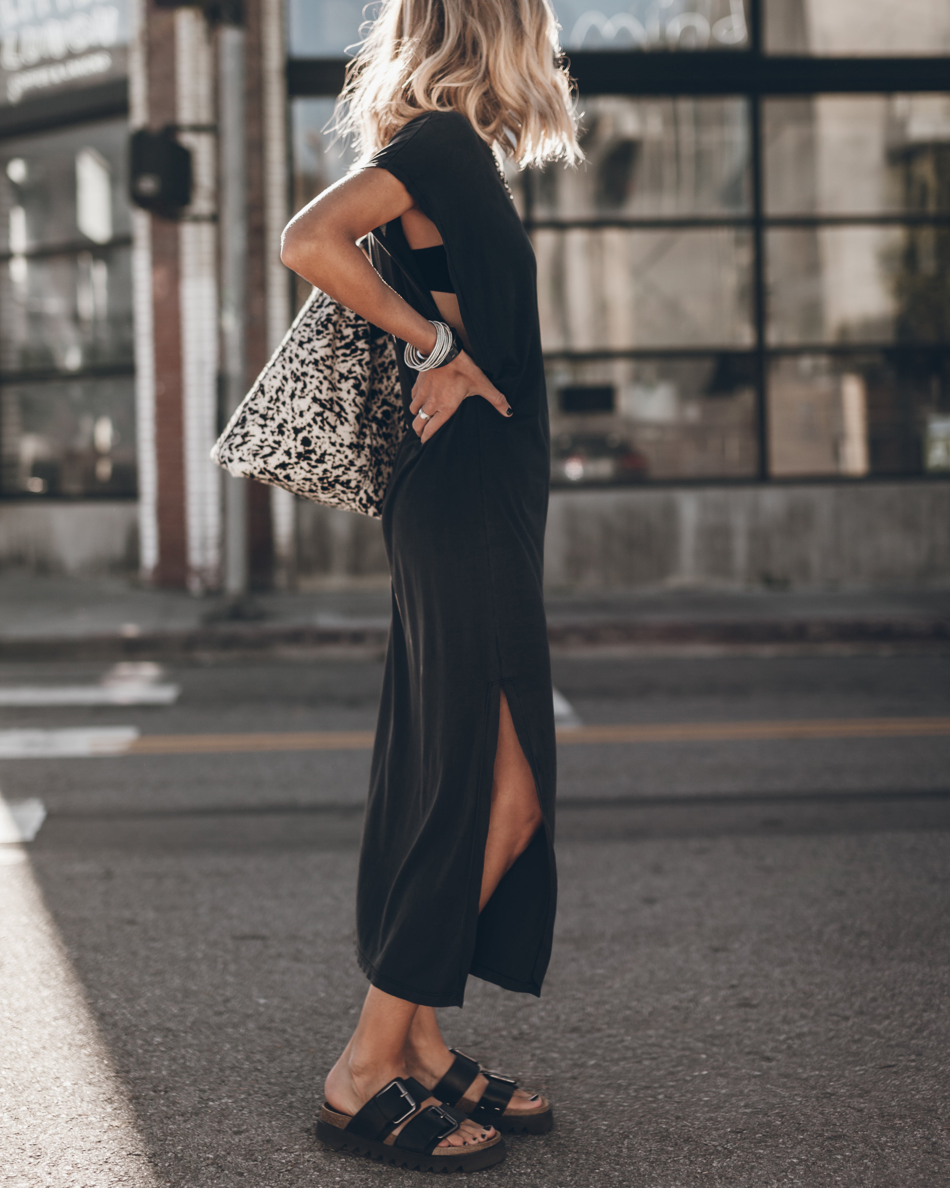 The Black Leather Buckle Sandals