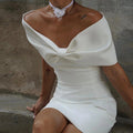 Mona Off Shoulder Bow White Mini Dress
