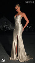 Mystique - Off-White & Silver formal dress, Rhinestone sparkly fitted Mermaid