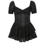 Nadia Black Ruffled Pleated Mini Dress
