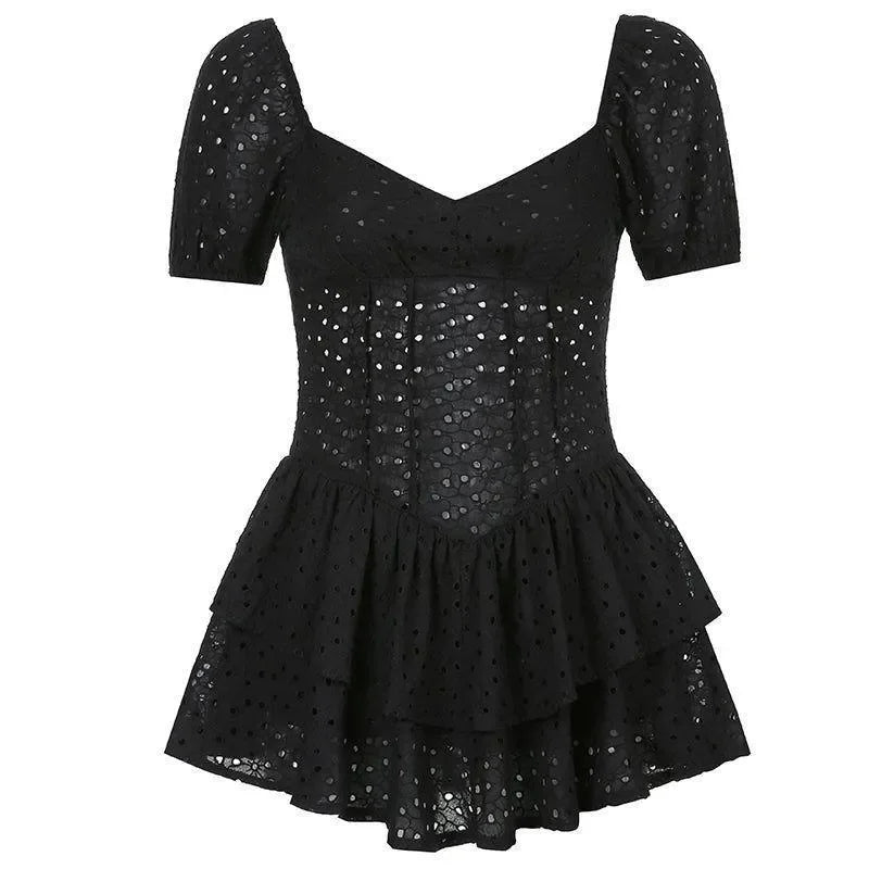 Nadia Black Ruffled Pleated Mini Dress