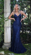 Jasmine - Navy Blue formal dress | lace V neckline fitted mermaid lace up