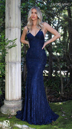 Jasmine - Navy Blue formal dress | lace V neckline fitted mermaid lace up
