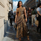 New Era Gold Metallic Pleated Maxi Dress