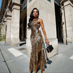New Era Gold Metallic Pleated Maxi Dress