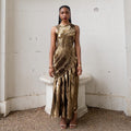 New Era Gold Metallic Pleated Maxi Dress