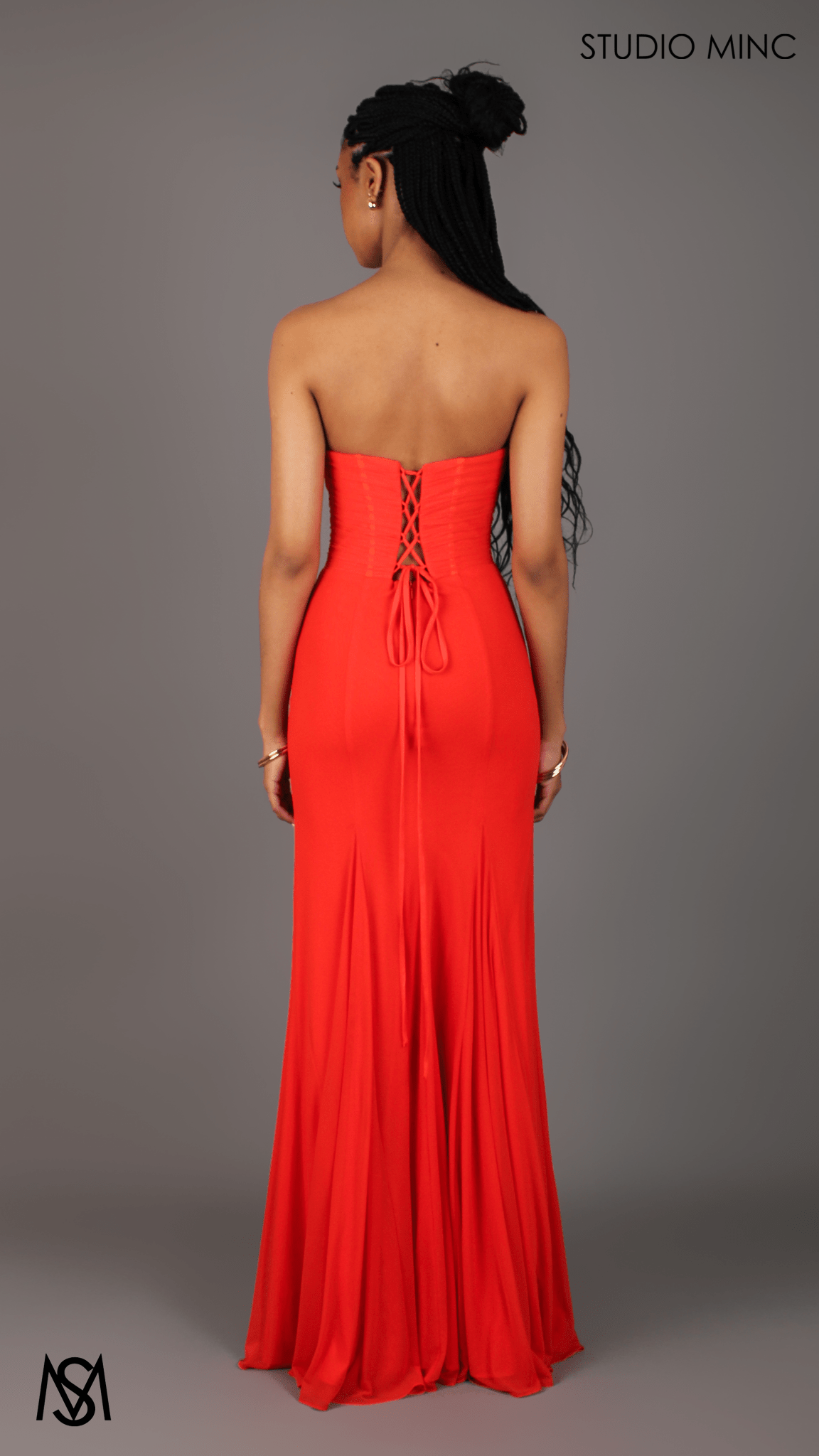 Amalfi - Orange Formal Dress, Strapless Corset Boning Fitted mermaid, Gathered net