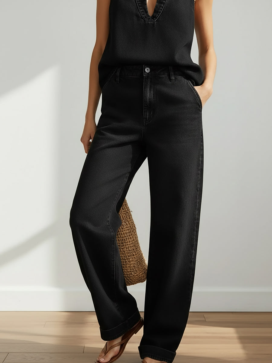 Devon | Denim Halter Top Wide-Leg Pants Set