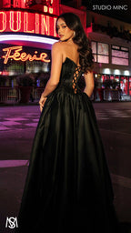 Palais - Black Formal Dress, drop waist gown hand beaded, basque waist corset