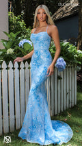 Peony - Light Blue Formal Dress | Two tone floral sequin fitted mermaid lace up