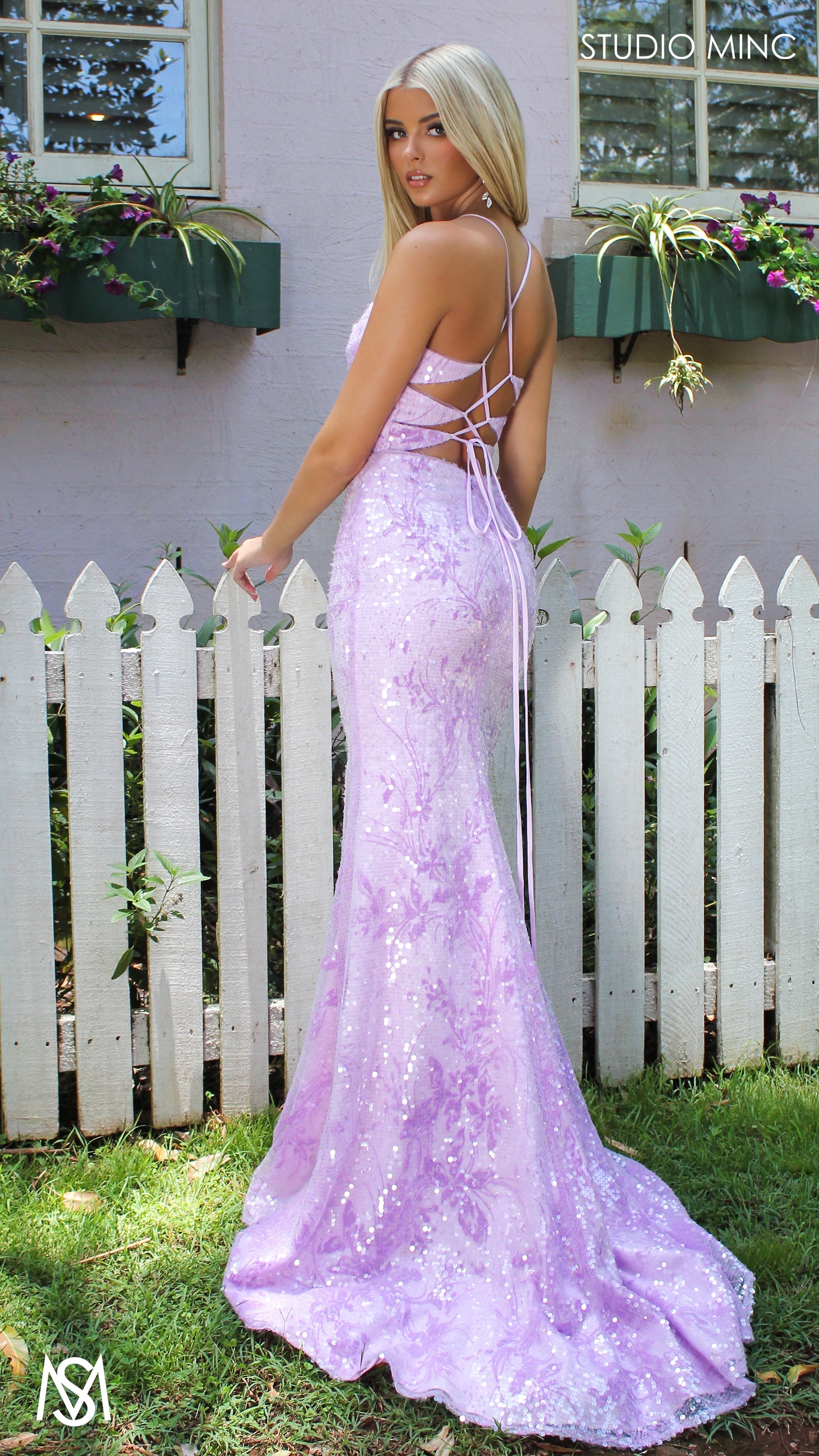 Peony - Lavender purple Formal Dress | Two tone floral sequin fitted mermaid lace up