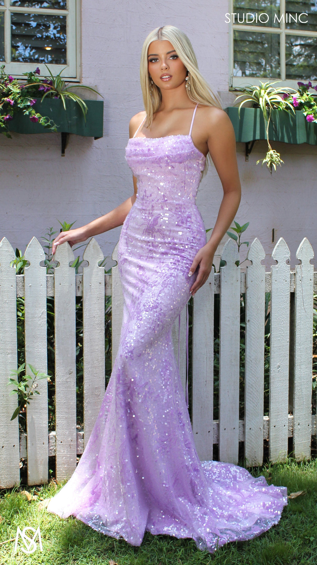 Peony - Lavender purple Formal Dress | Two tone floral sequin fitted mermaid lace up