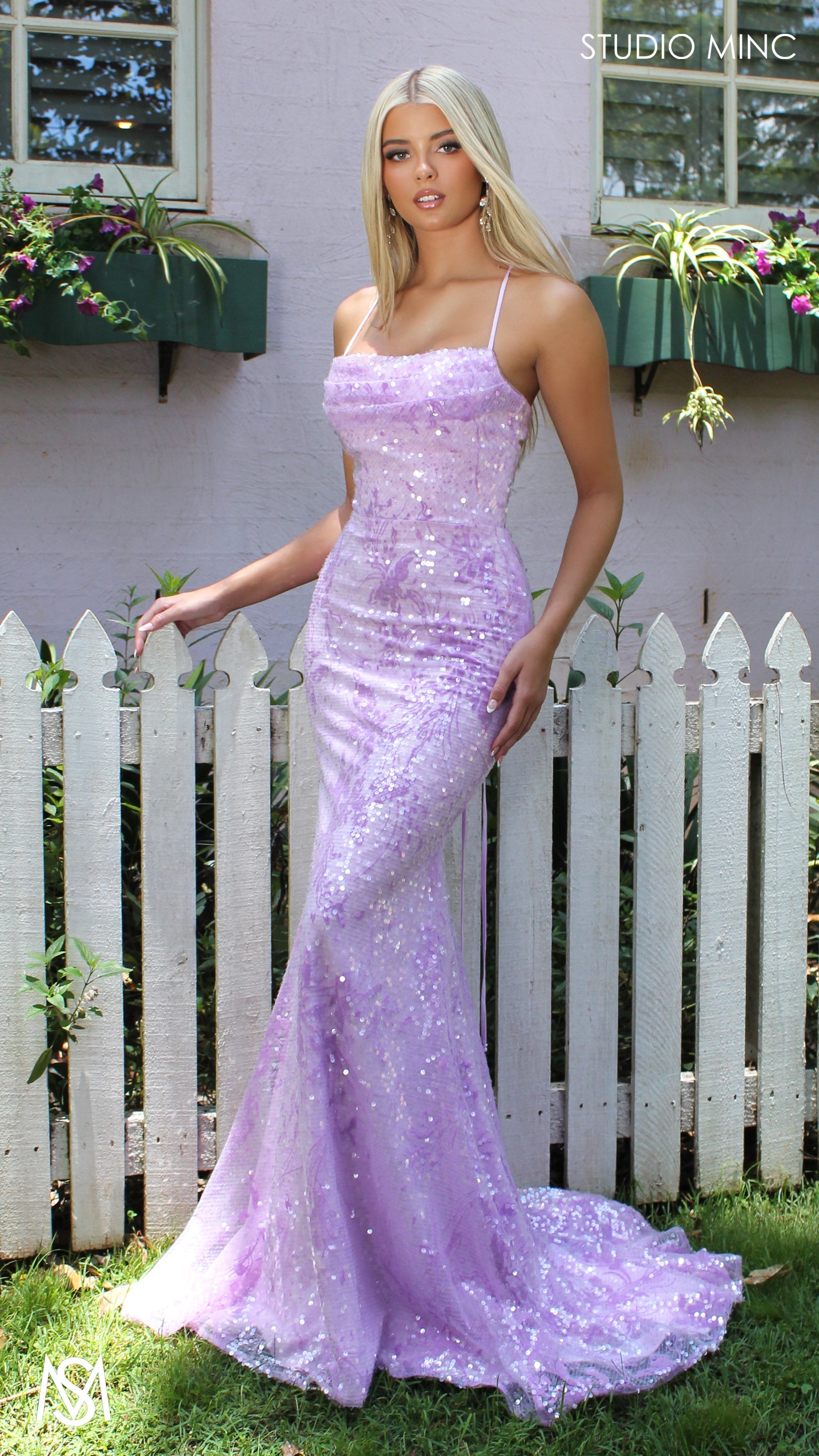 Peony - Lavender purple Formal Dress | Two tone floral sequin fitted mermaid lace up