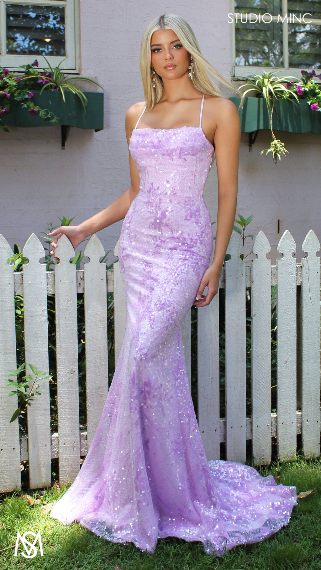 Peony - Lavender purple Formal Dress | Two tone floral sequin fitted mermaid lace up