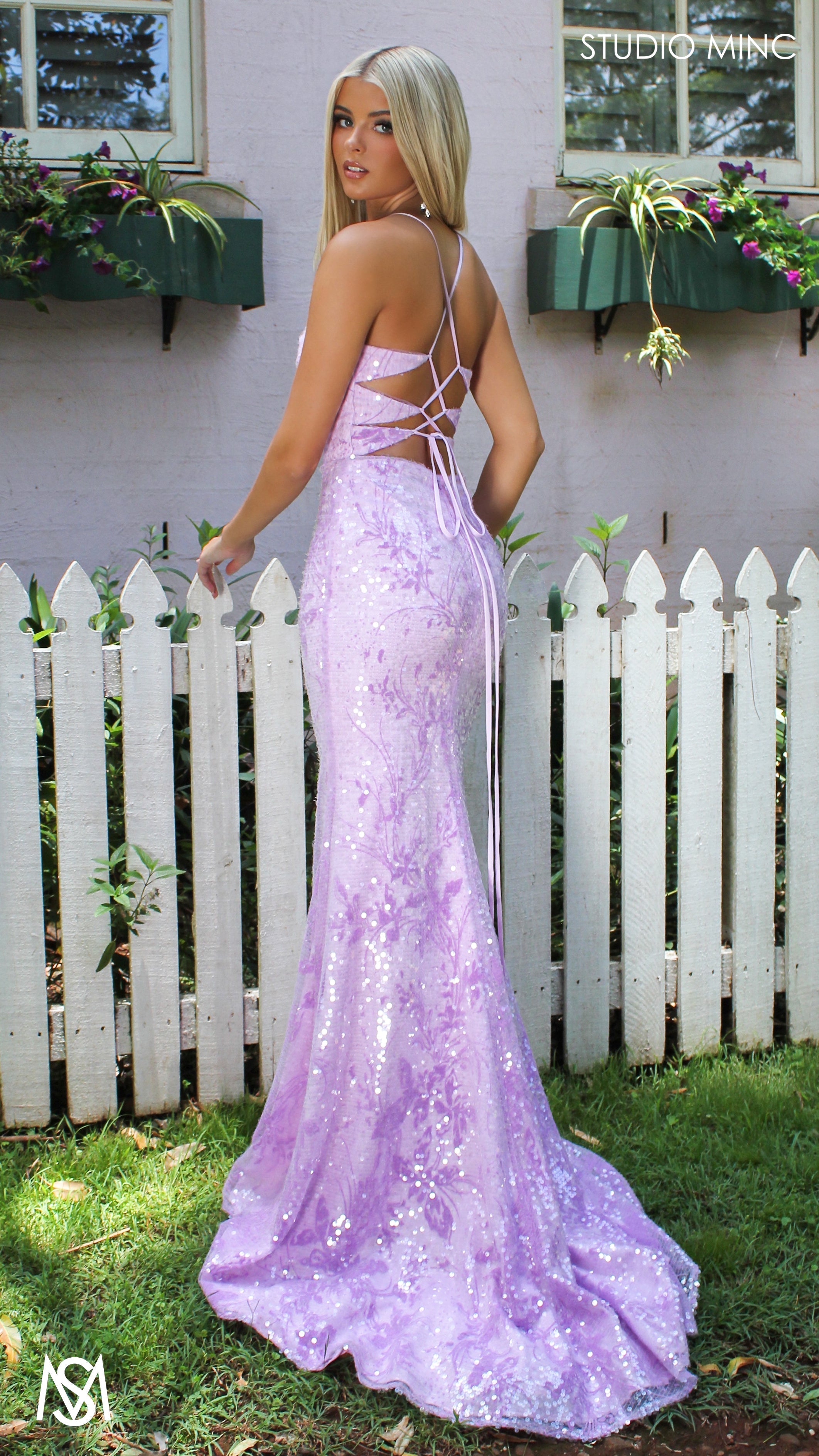 Peony - Lavender purple Formal Dress | Two tone floral sequin fitted mermaid lace up
