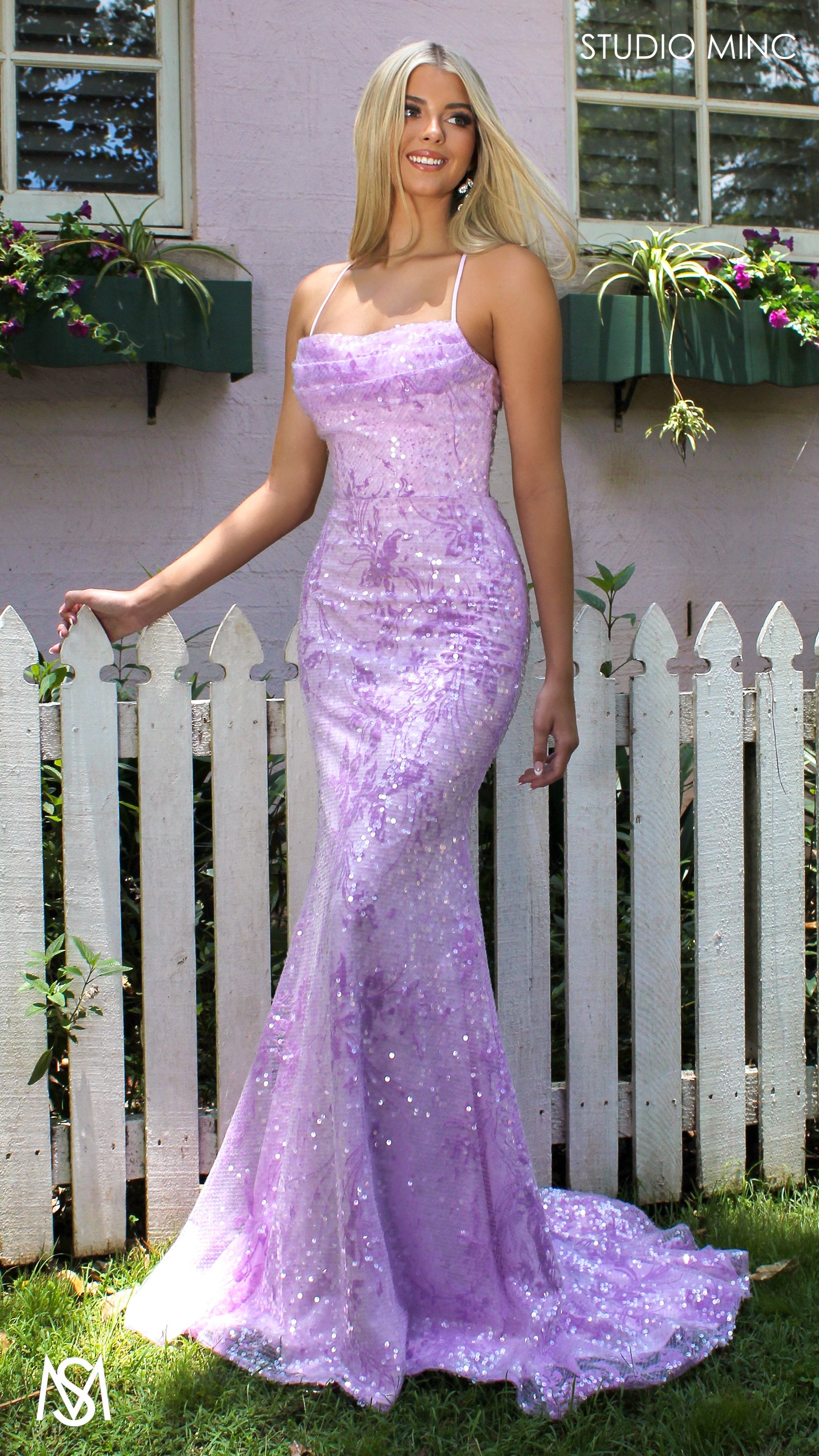 Peony - Lavender purple Formal Dress | Two tone floral sequin fitted mermaid lace up
