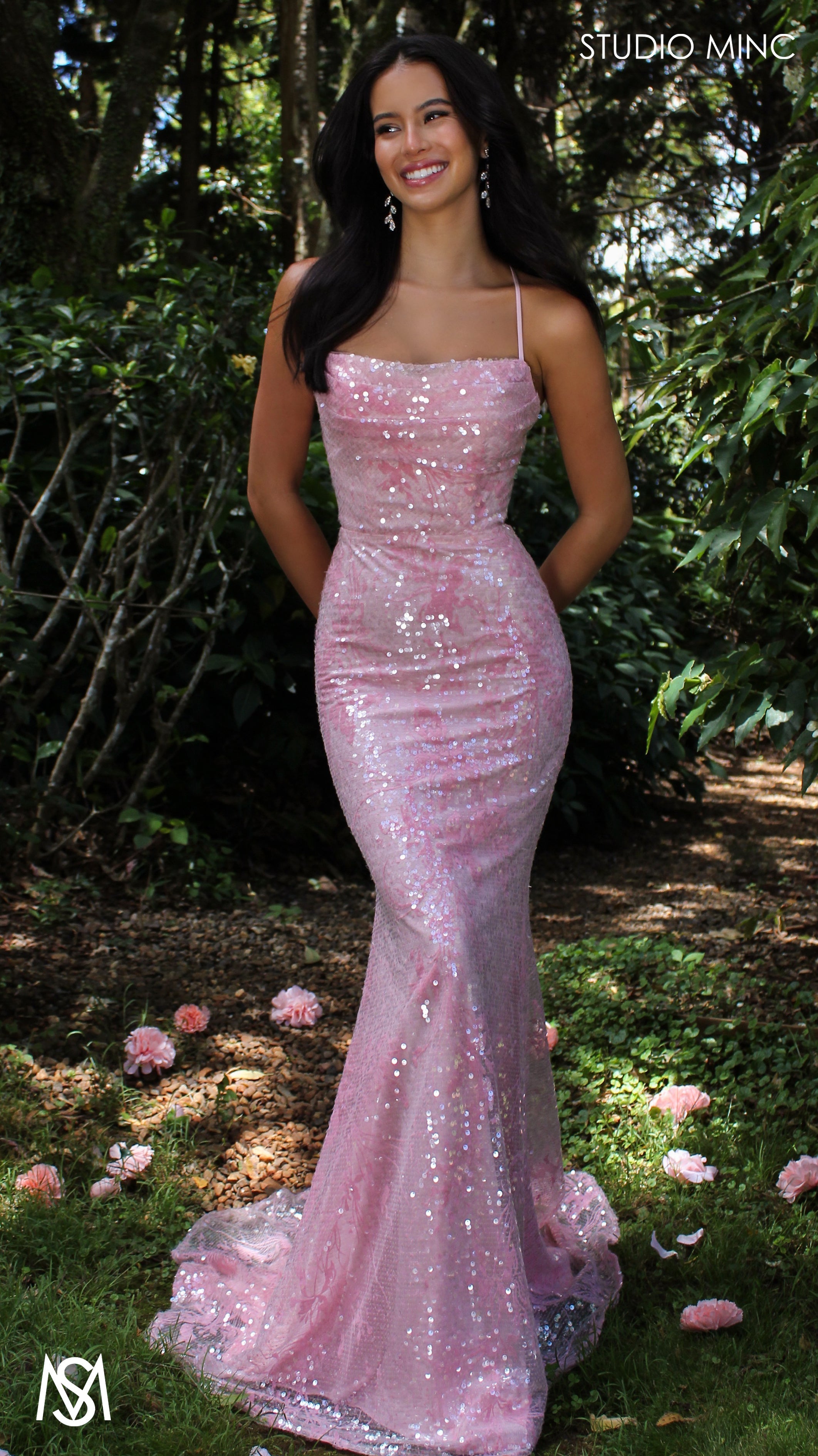 Peony - Light pink Formal Dress | Two tone floral sequin fitted mermaid lace up