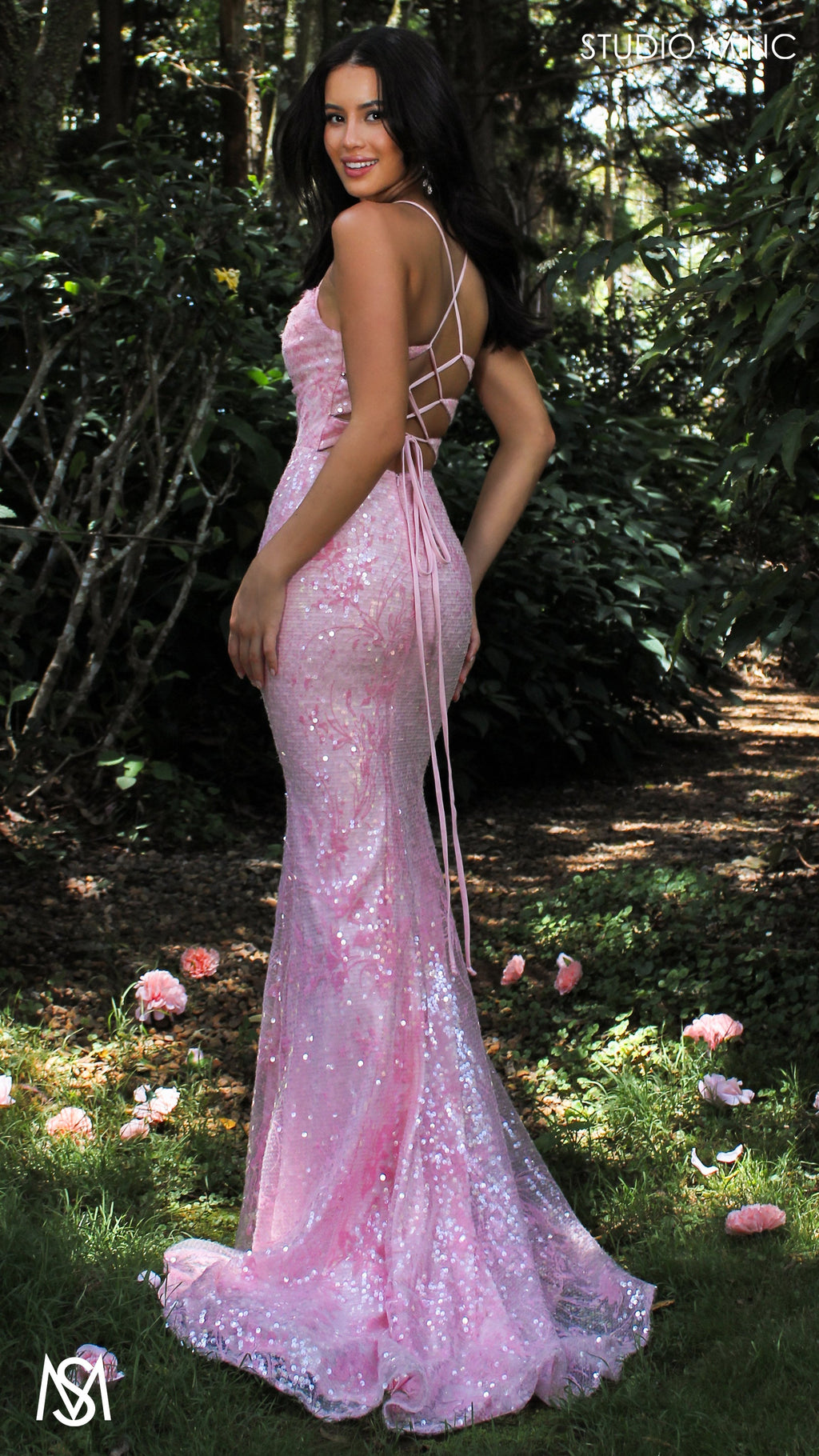 Peony - Light pink Formal Dress | Two tone floral sequin fitted mermaid lace up