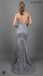 DIVINE - Pewter Grey Silver Sequin Formal Dress