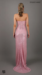 MUSE - Blush Pink Sequin Formal Dress with Strapless Corset & Leg Split