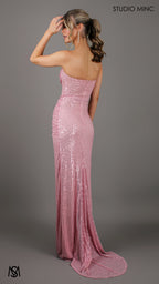 MUSE - Blush Pink Sequin Formal Dress with Strapless Corset & Leg Split