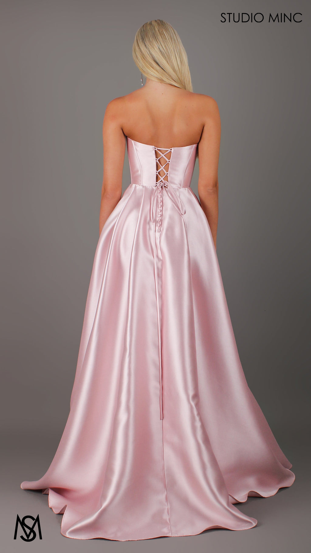 Honey - Light Pink formal Dress | Strapless corset pearl detail Mikado satin ball gown