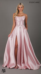 Honey - Light Pink formal Dress | Strapless corset pearl detail Mikado satin ball gown