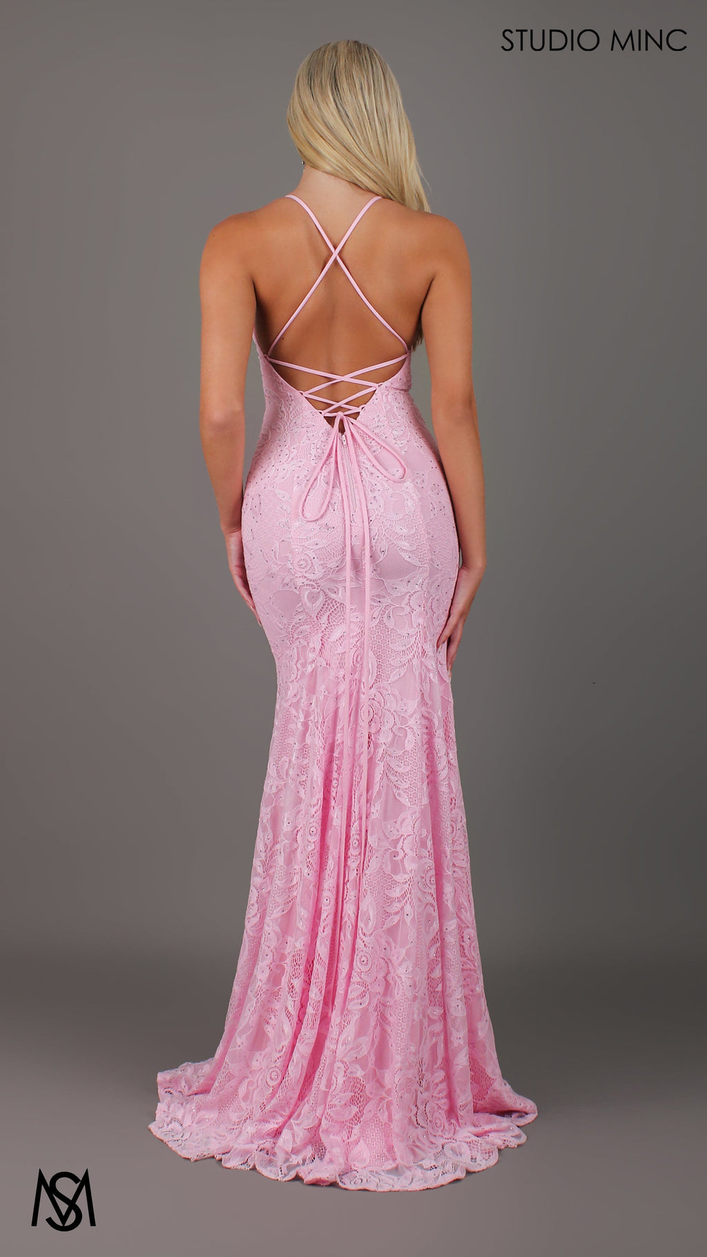 Jasmine - Light Pink formal dress | lace V neckline fitted mermaid lace up